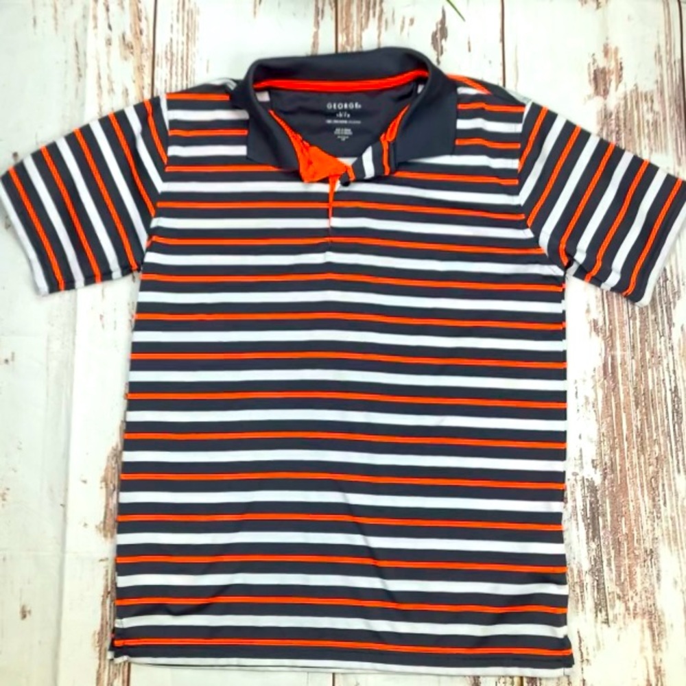 George Polo Shirt Steel Gray & Orange Collared Short Sleeve Sz L(10-12)